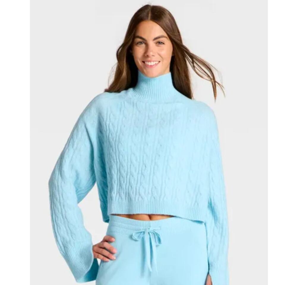 JoyLab Blue Turtle Neck Cropped Sweatshirt Large